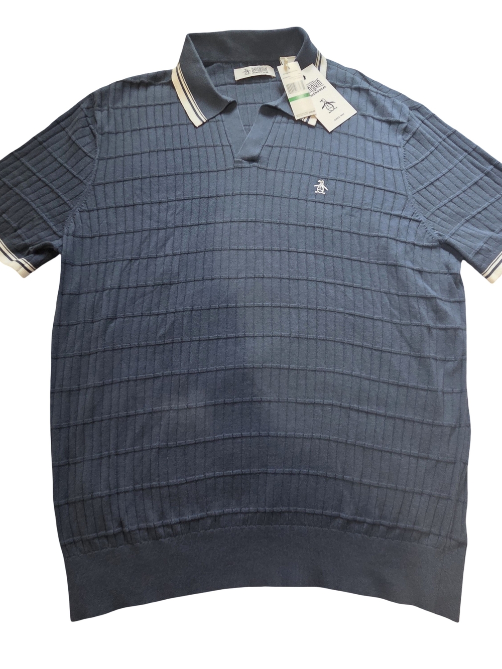Original Penguin Navy Textured Short Sleeve Polo with Contrast Trim